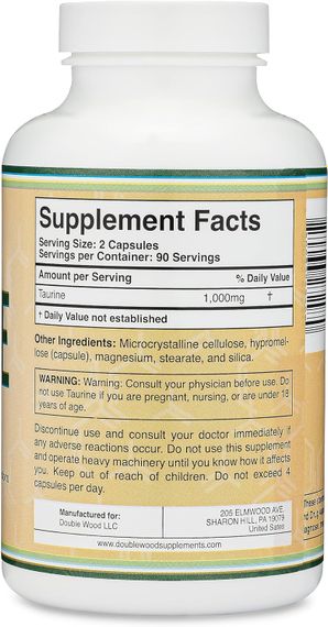 Таурин Double Wood L-Taurine 1000 mg (на 2 капсулы) 180capsules | Зображення 2