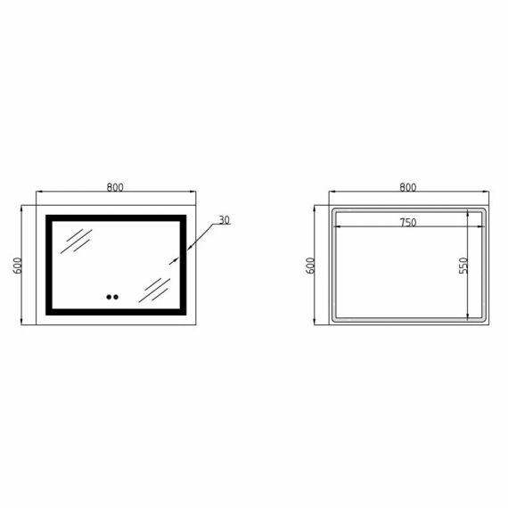Дзеркало Lidz Kubis 800х600 з LED-підсвічуванням Touch, з антизапотіванням, з димером, рег. яскравості LD78LF9047400 | Зображення 1