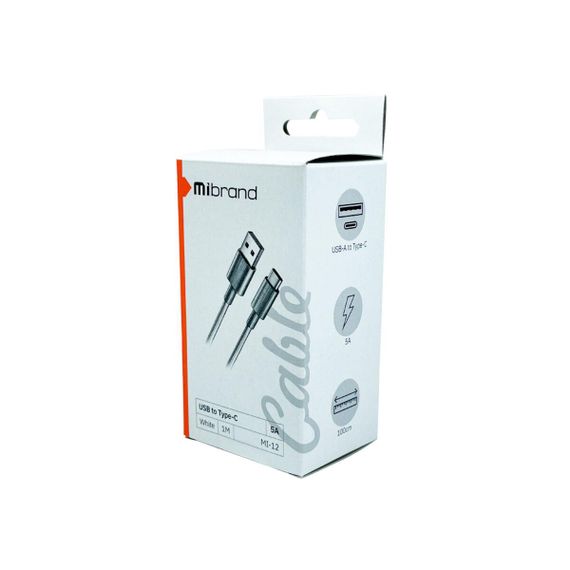 Кабель Mibrand MI-12 High Current Charging Line USB for Type-C 5A 1m White | Зображення 2