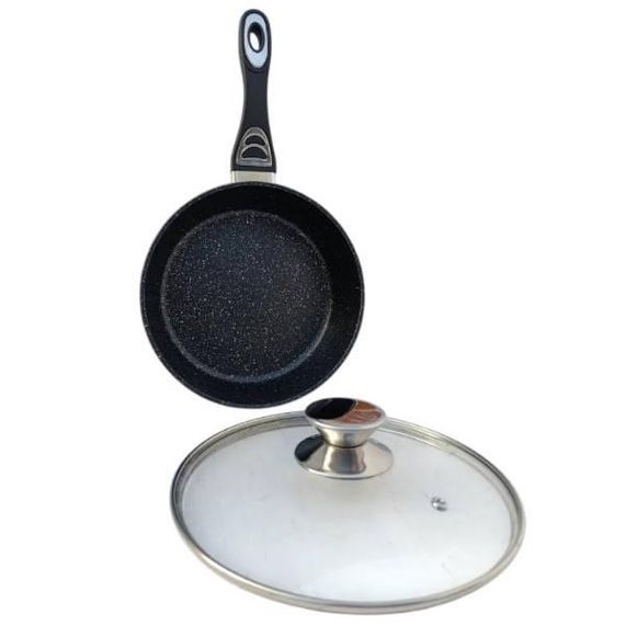 Сковорода глубокая с мраморным антипригарным покрытием с крышкой 24*6,5см Benson BN-482 Черная