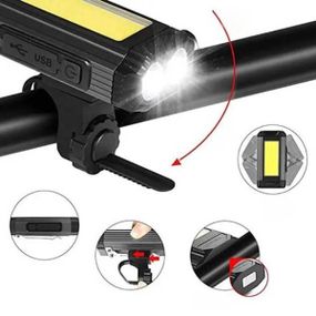 Велофонарь аккумуляторный с магнитом и велокреплением металлический  501-2XPE+COB Черный