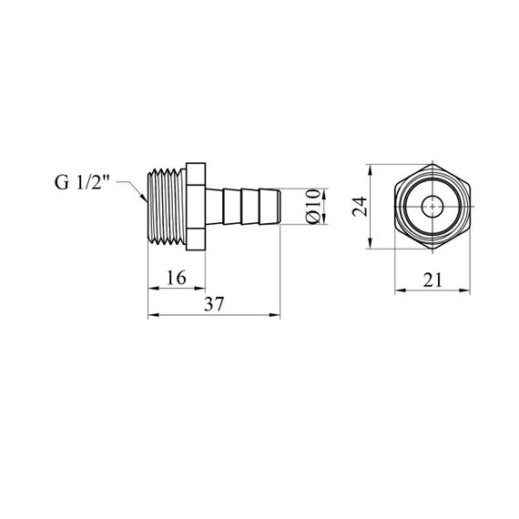 Штуцер LexLine 1/2" РЗ, D=10 мм латунный УК0008-2 | Зображення 1
