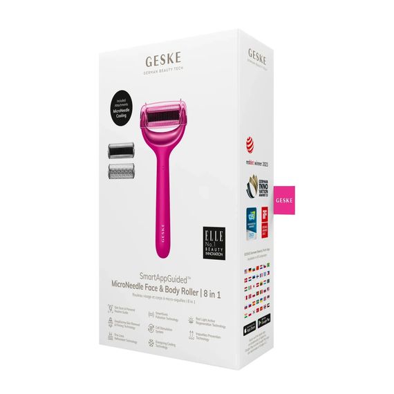 Електронний ролер для обличчя та тіла з мікроголками GESKE MicroNeedle Face&Body Roller 8в1 gray, Малиновий | Зображення 7