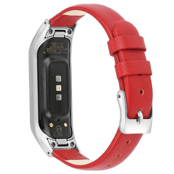 Шкіряний ремінець Primo для фітнес браслета Samsung Galaxy Fit E ( SM-R375 ) - Red&Silver | Зображення 1