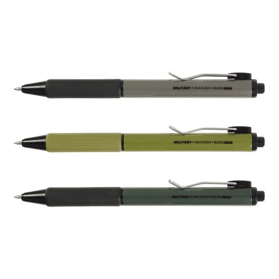 Ручка масляна авт. MILITARY BM.8369 BUROMAX 0,7 мм, з гумовим грипом, синє чорнило, ціна за 1шт (4823126801049) | Зображення 1