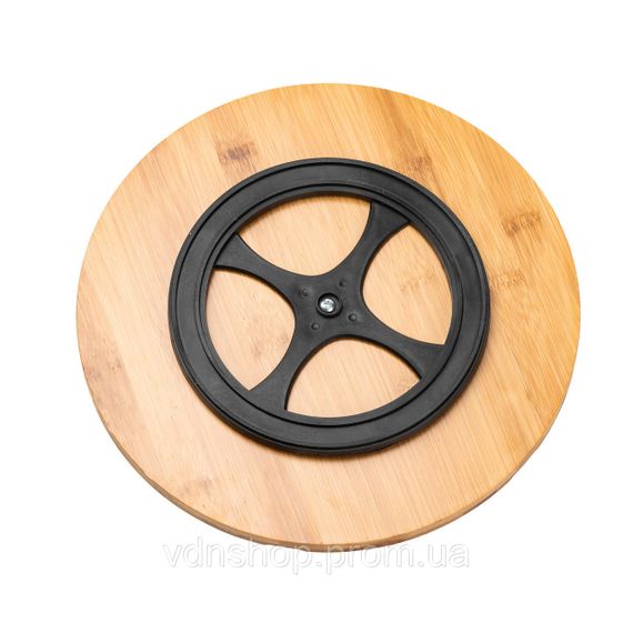 Тарілка для піци 28 см порцелянова з бамбуковою підставкою, що обертається, секційна чорна HP1247 | Зображення 7