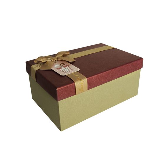 Подарункова коробка з бантом бордово-золота, S — 21,5×14,5×9,7 см | Зображення 1