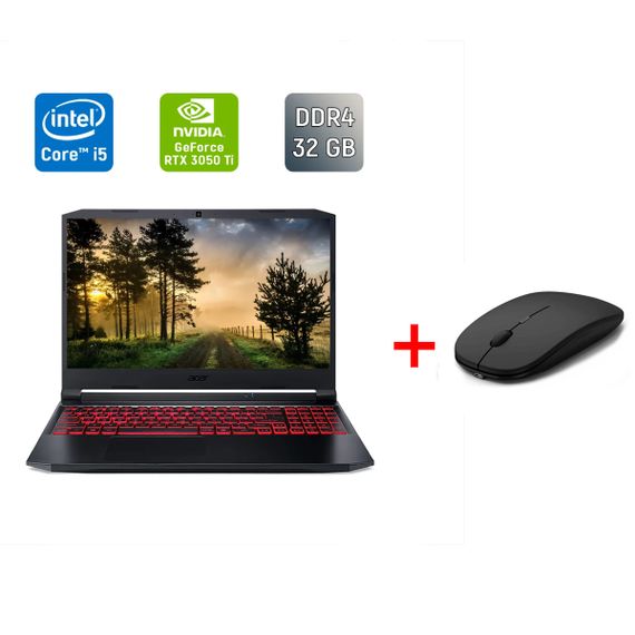 Игровой ноутбук Б-класс Acer Nitro 5 AN515-57 / 15.6" (1920x1080) IPS / Intel Core i5-11400H (6 (12) ядер по 2.7 - 4.5 GHz) / 32 GB DDR4 / 512 GB SSD / nVidia GeForce RTX 3050 Ti, 4 GB GDDR6, 128-bit / HDMI / WebCam б/у + Подарок Беспроводная мышь / USB
