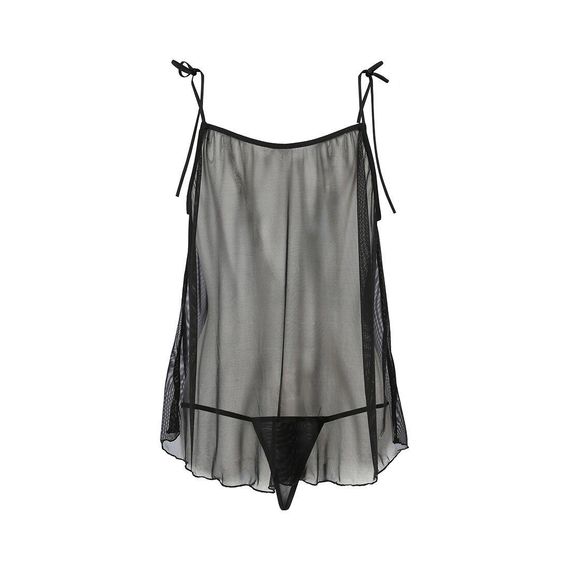 Сорочка прозора бебі дол MELANIA CHEMISE black - Passion, трусики, на тонких бретелях, L/XL | Зображення 3