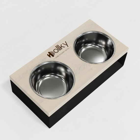 Миски на підставці з цільного металевого листа для собак та котів Hollky SteelWood S (2 × 0,45 л) SW-36188-BLWH | Зображення 6