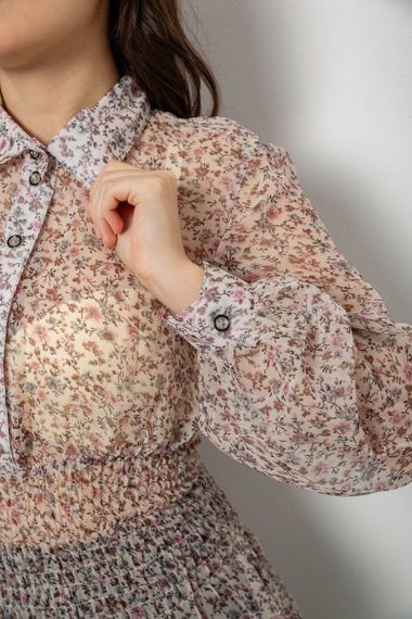 Блуза жіноча з принтом шифонова, колір бежевий, 230R1502 | Зображення 4