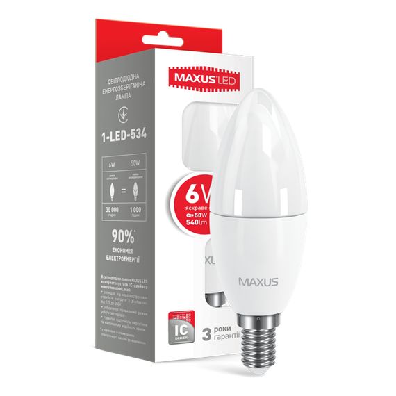 LED ЛАМПА MAXUS C37 6W ЯСКРАВЕ СВІТЛО E14 (1-LED-534)