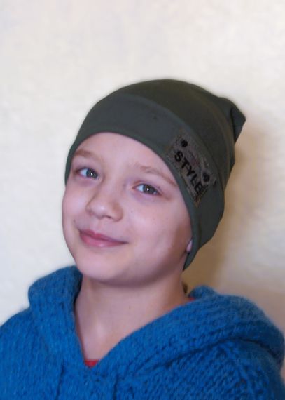 Шапка дитяча 5-12 років 52-54см подвійна с емблемою хакі Style з відворотом весна/осінь бавовна | Зображення 3