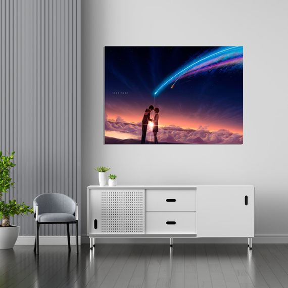 Плакат-постер з принтом Кавун Твоє Ім'я Такі Тачібана Mitsuha Міямідзу тримаються за руки на тлі комети А2 ПЛ000712(А2)