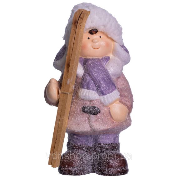 Новогодняя фигурка Девочка с лыжами из фарфора 12×10×22 (см) новогодний декор для дома, квартиры, офиса CR-5-2 | Зображення 3