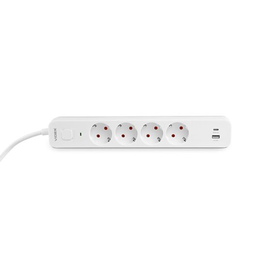 Мережевий подовжувач VIDEX ONCORD з/з 4п 3м (3x1.5мм) 3.4А USB(QC3.0) +USB-C(PD20W) з кнопкою White | Зображення 4