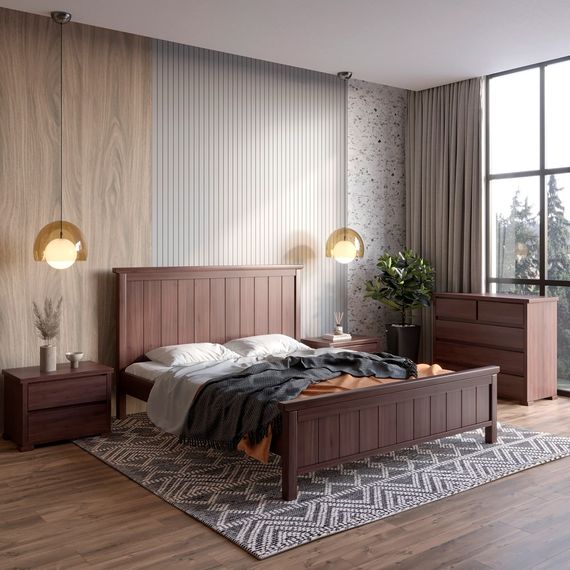 Двоспальне дерев'яне ліжко Mebigrand Вірджинія Горіх темний 160х200 см (MBG-3183)