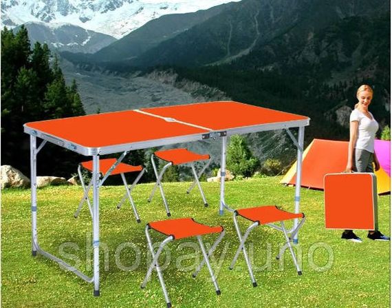 Раскладной стол - чемодан с 4 стульями Folding Table для пикника, рыбалки, дачи, 120х60 см | Зображення 2