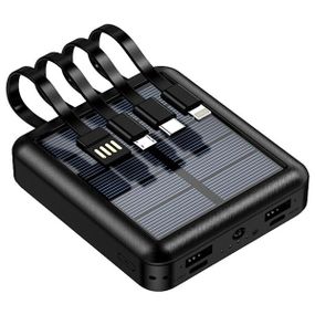 Повербанк Power Bank на солнечной панели со встроенными кабелями 10000mAh
