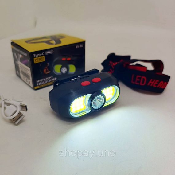 Налобный фонарь с креплением на голову KX-302-LED+2COB, Налобный фонарь с линзой, Головной фонарик AM-63 | Зображення 7