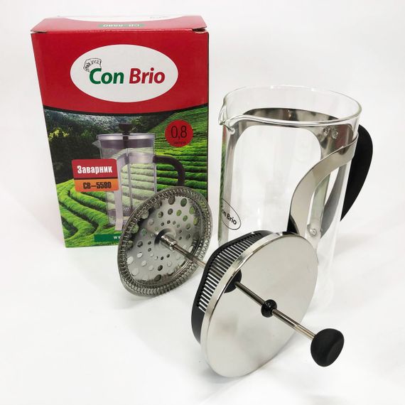 Френч-прес Con Brio CB-5580 0.8 л, Стильний скляний чайник для заварювання, Заварний скляний чайник | Зображення 5