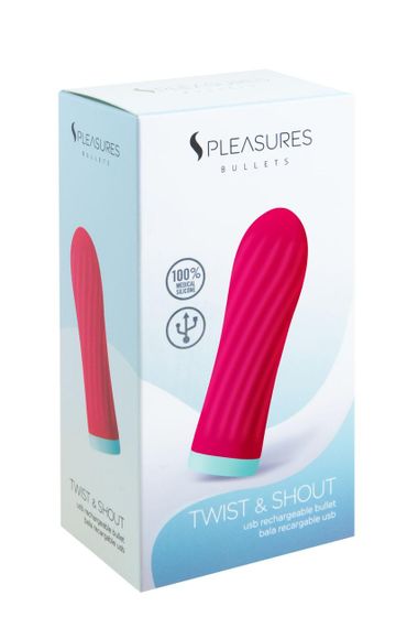 Вібропуля S Pleasures Bullets Twist & Shout Cerise, яскраво-рожева, ребриста поверхня, 10 режимів Sex Aura | Зображення 2