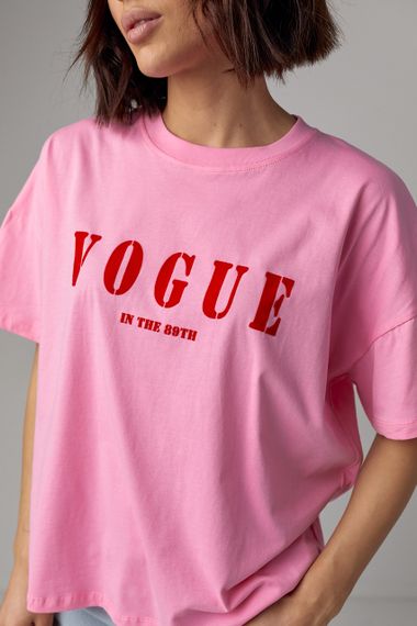 Женская футболка oversize с надписью Vogue - розовый цвет, M (есть размеры) | Зображення 3