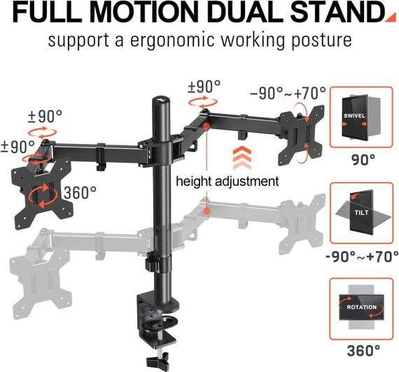 Eono Настільне кріплення для двох моніторів | Зображення 4