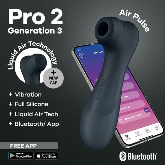 Вакуумный клиторальный стимулятор Satisfyer Pro 2 Generation 3 with Liquid Air Connect App Dark Grey | Зображення 4