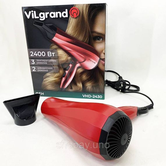 Фен для волосся 2 режими температури Vilgrand VHD-2430 2400 Вт, Фен з режимом регулювання температури CD-75 | Зображення 3
