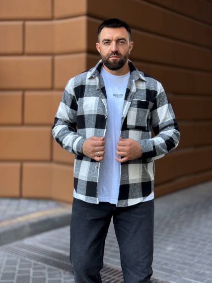 Теплая мужская байковая рубашка в клетку на пуговицах размер XXL цвет черный Vi1048 | Зображення 2