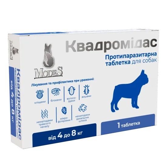 Протипаразитарні таблетки для собак вагою 4-8 кг ModeS Квадромідас, 1 табл