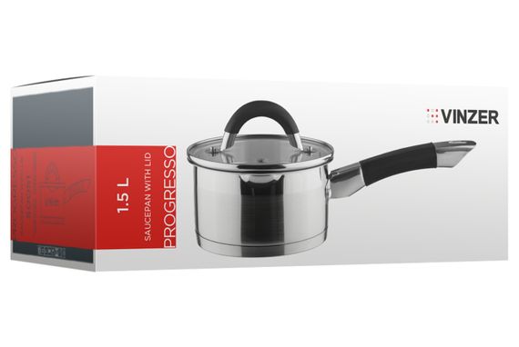 Кухонний ковш Vinzer Progresso 50051, 1.5 л, 16 см, з нержавіючої сталі з кришкою, для всіх типів плит | Зображення 2