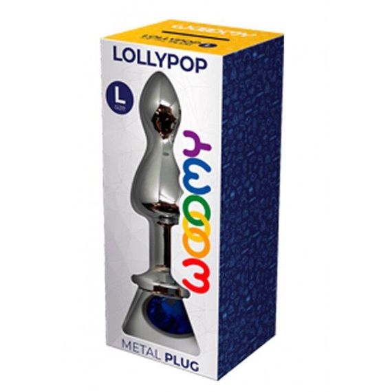 Металева анальна пробка Wooomy Lollypop Double Ball Metal Plug Blue L діаметр 3,5 см, довжина 10,5см | Зображення 2