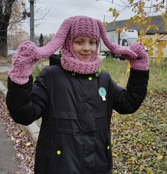 Балаклава колір 295 плюшева з вушками зайчика | Зображення 6