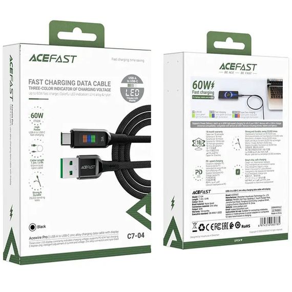 Дата кабель Acefast C7-04 USB-A to USB-C zinc alloy (1.2m) Black | Зображення 5