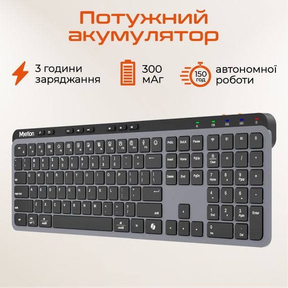 Клавіатура Meetion WK330 Wireless/Bluetooth Black (MT-WK330-A-RUA) | Зображення 4