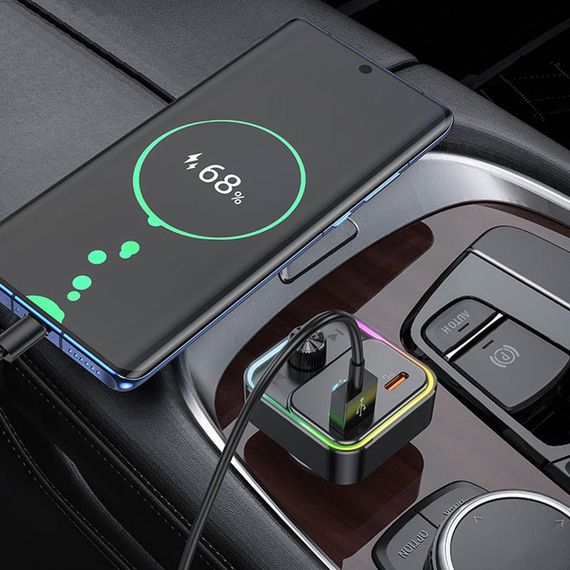 АЗП FM модулятор Hoco E81 Fantasy 30W (1USB-A/1C) Black | Зображення 7