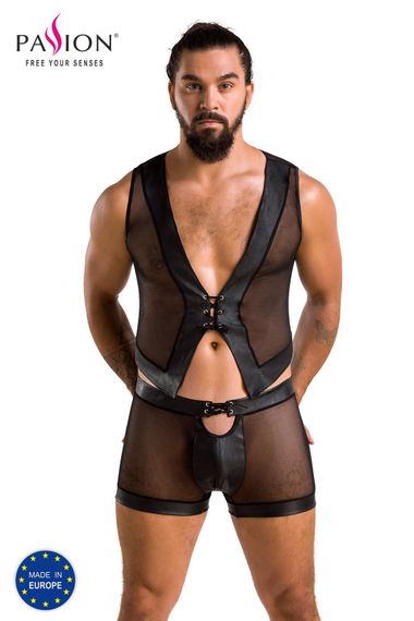 Комплект прозорі жилет та шортики Passion 053 SET WILLIAM, Чорний, 2XL, 3XL, 2XL/3XL, Великі розміри | Зображення 4