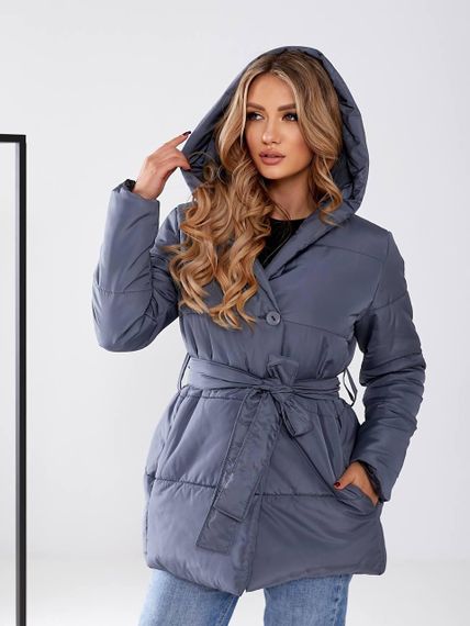 Жіноча зимова куртка з поясом, арт. 505, графіт