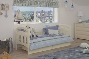 Кровать детская iSmart Жасмин Литл Айвори (S0505Y30R) 90х190 см с задним бортиком и ящиками (DDMBG-2473)