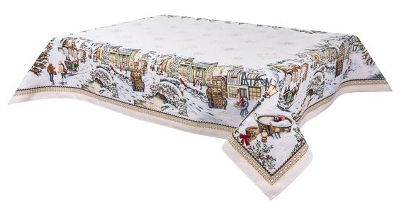 Скатертина гобеленова BENASK BLANCO Limaso, 137x220, Прямокутна, Новорічний, Без люрексу, з мікрофібою, 80% поліестер, 15% бавовна, 5% акрил, Гобелен