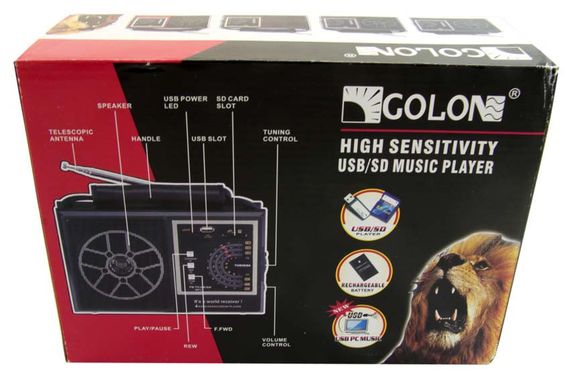 Портативный радиоприемник Golon RX-9933 с аккумулятором, USB, SD, FM радио | Зображення 3