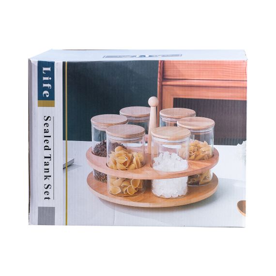 Банки для сыпучих продуктов набор из 6 штук по 580 мл на деревянной подставке HP16292 | Зображення 8