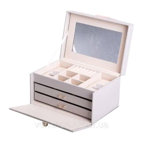 Шкатулка для украшений из эко кожи 3 яруса с зеркалом органайзер для ювелирных изделий HP-5-17G | Зображення 4