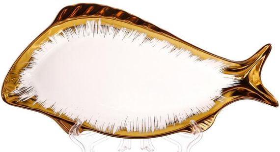 Набір 3 порцелянових блюда Gold Luxury (для риби) 30x15см, порцеляна з золотом