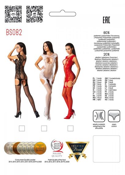 Бодистокинг с вырезом и имитацией чулок Passion BS082, Черный, S, M, L, S/M/L | Зображення 5