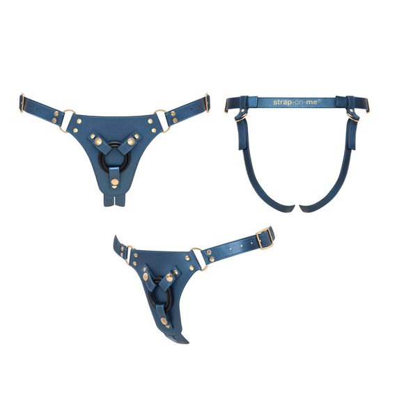 Трусики для страпона Strap-On-Me Harness Generous Blue, One Size, штучна шкіра, регульовані ремені, змінні кріплення для дилдо | Зображення 3