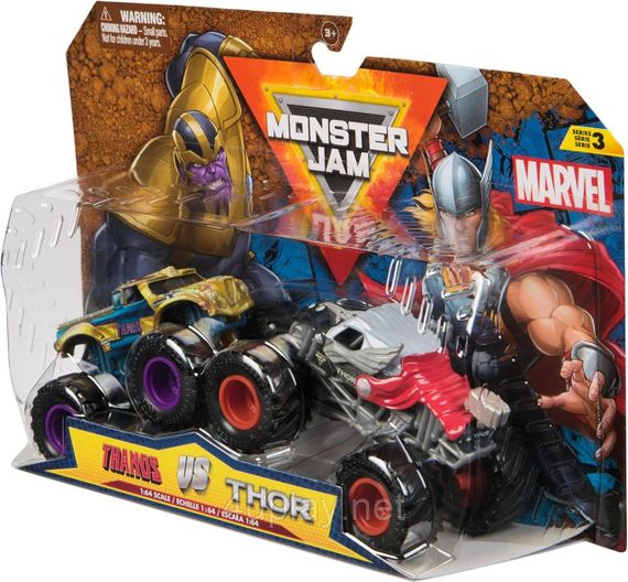 Подарунковий набір металевих монстр-траків Monster Jam Marvel Тор, Танос | Зображення 1