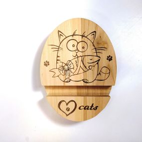 Підставка тримач під смартфон планшет Love cats 9х12х2 см Майстерня містера Томаса Дерево Лак